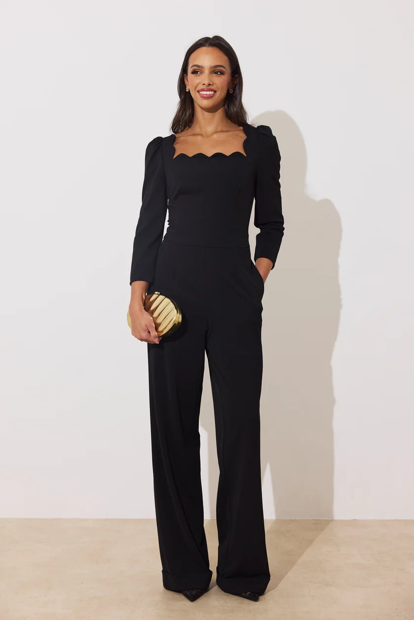 Adeline Black Scalloped Neck Jumpsuit