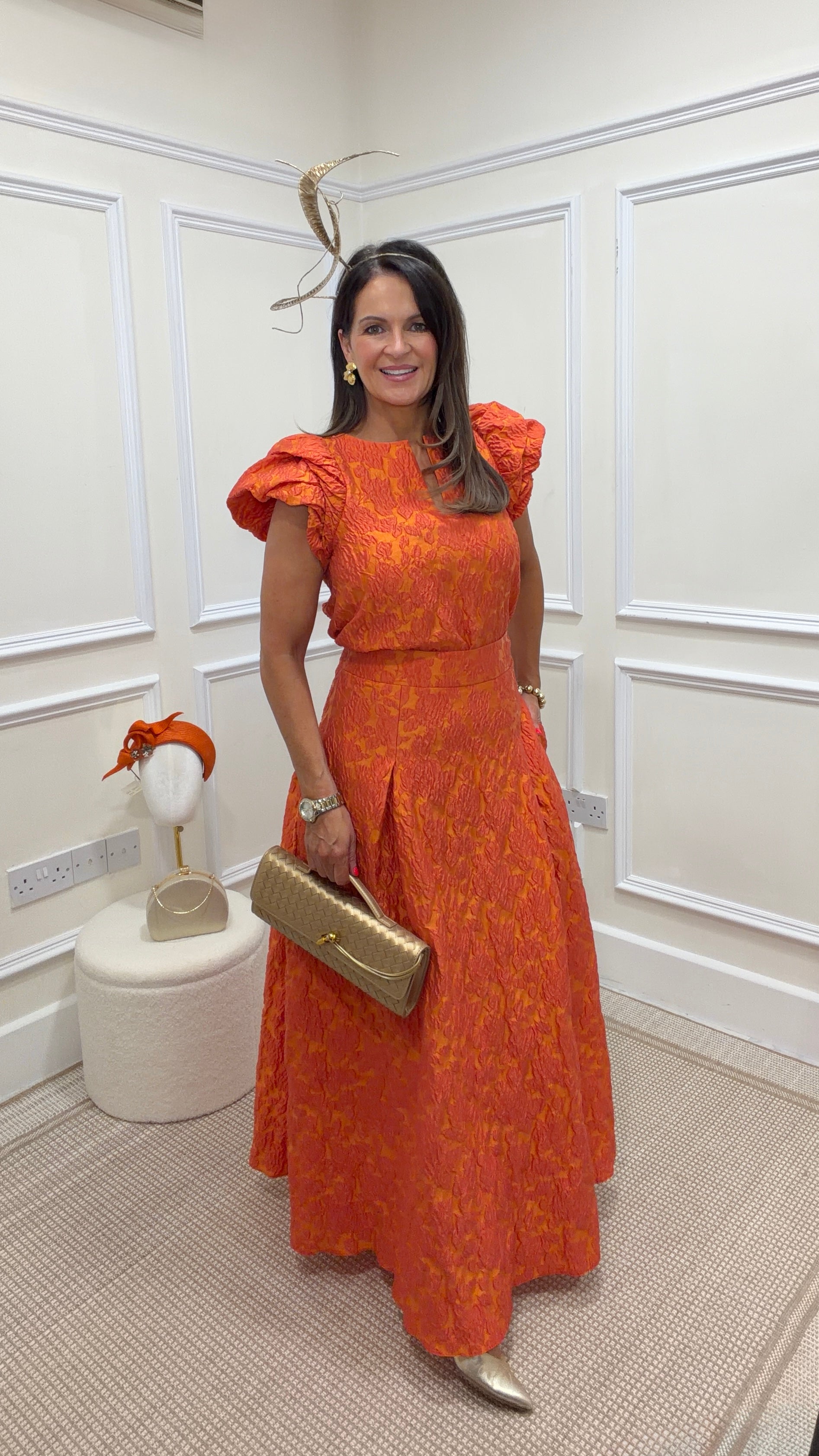 Roisin Linnane Halston Orange Jacquard Skirt – Fusion Fashion