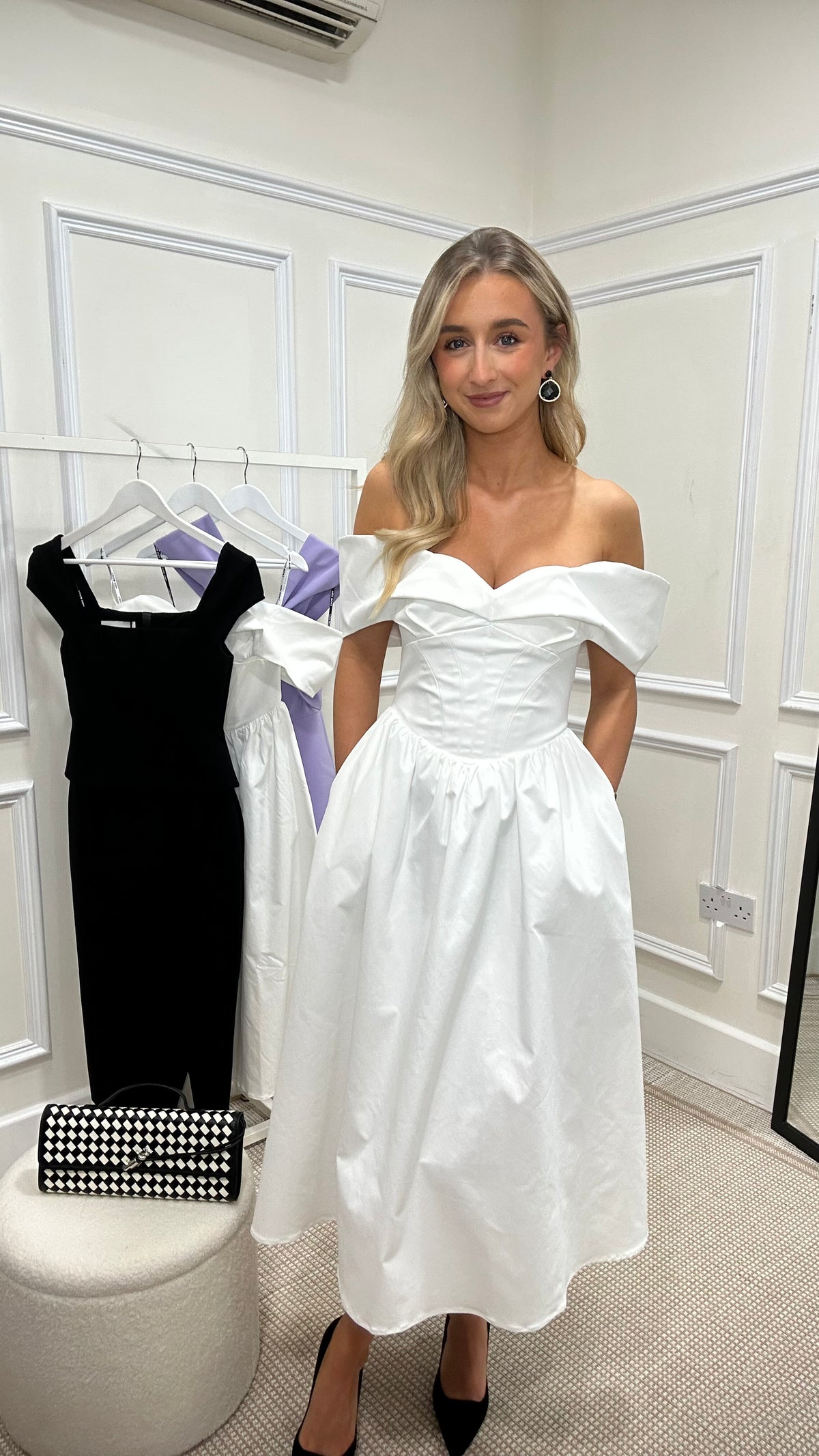 Rosalind Pleated Off Shoulder Corset Sundress In White