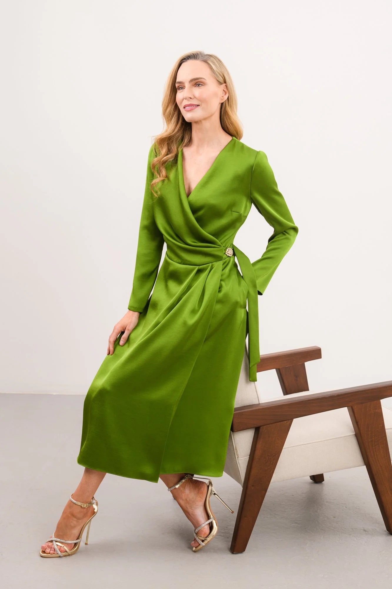 Kamilla Long-Sleeve Dress in Forest Green
