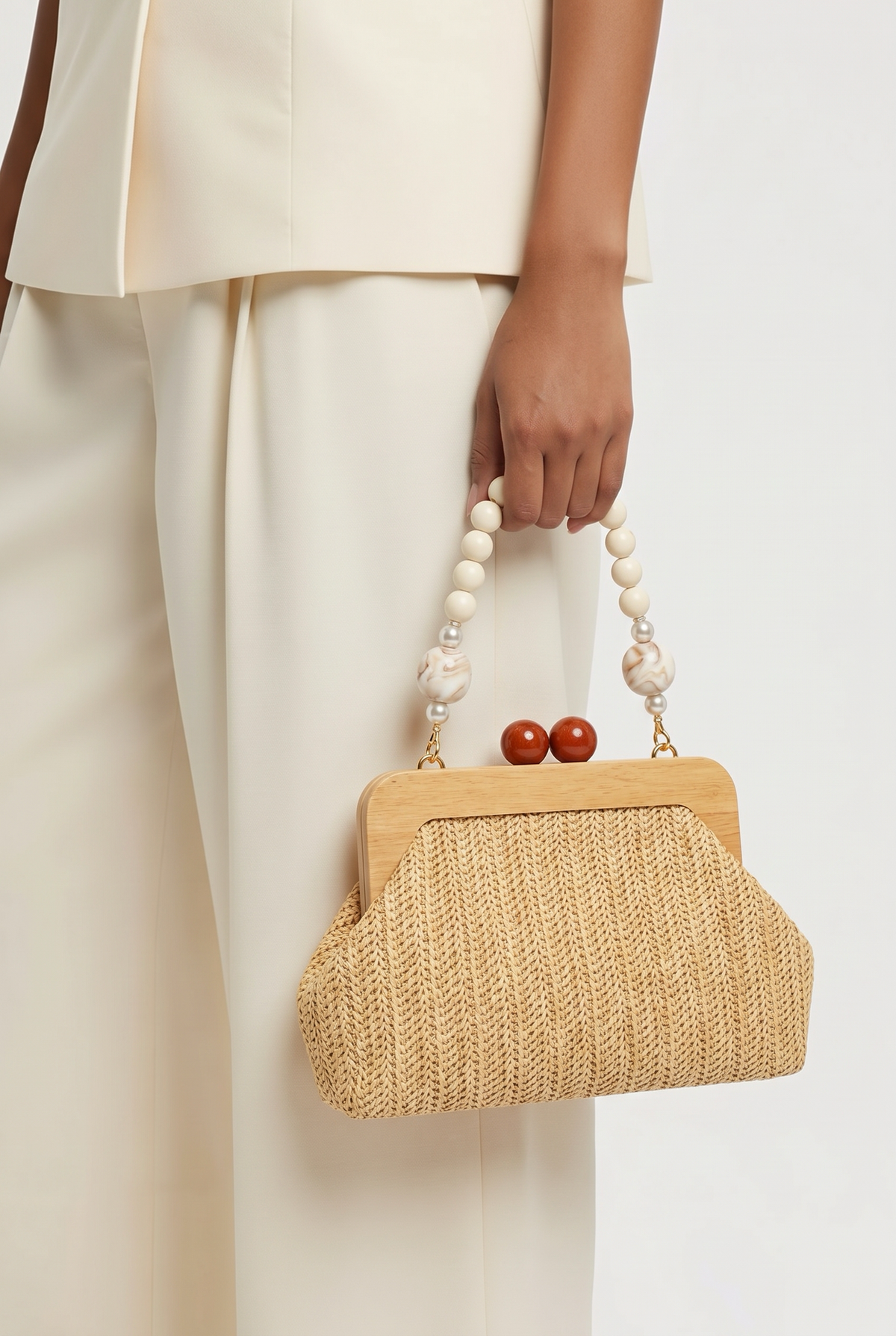 Leah Beige Beaded Handbag