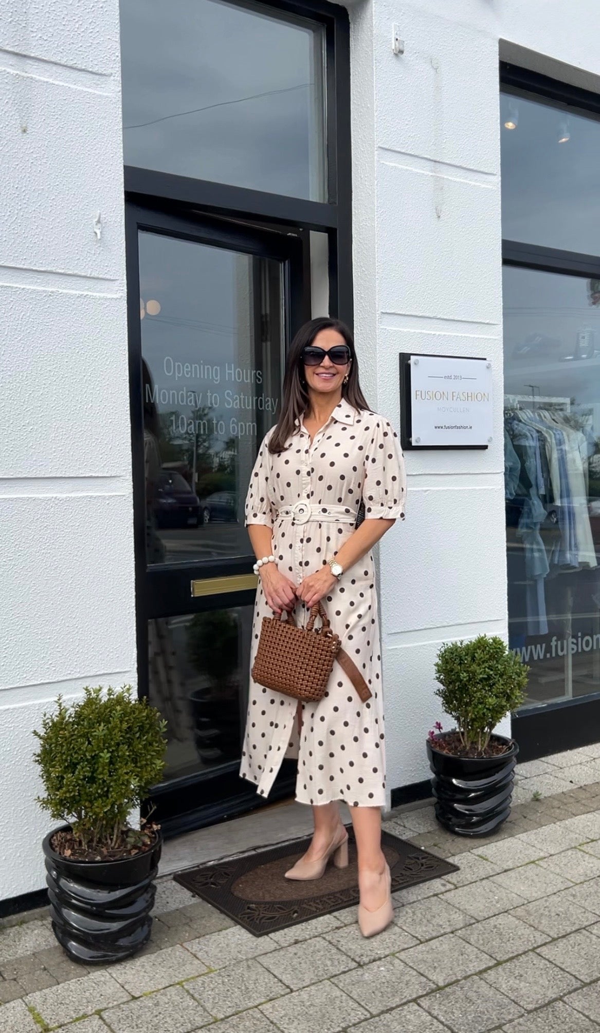 Samantha Cream / Brown Polka Dot Dress