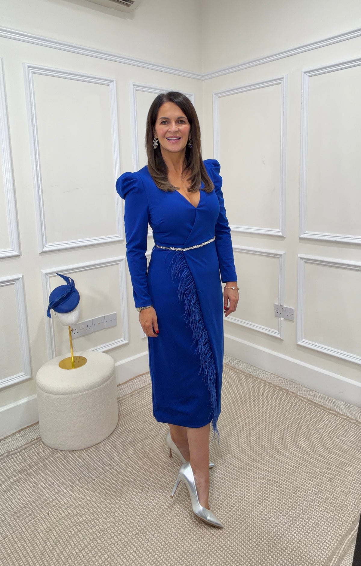 Vivienne Royal Blue Embellished Waist Feather Dress