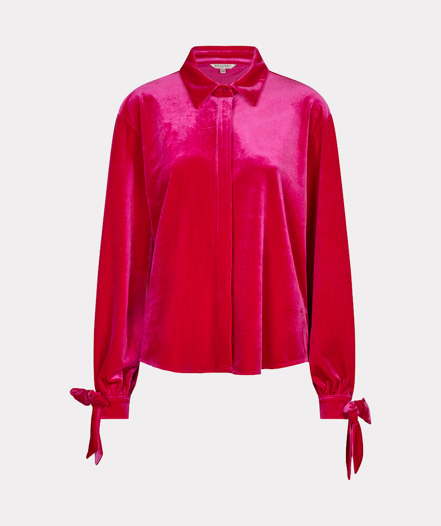 Jane Pink Bow Cuff Velvet Blouse
