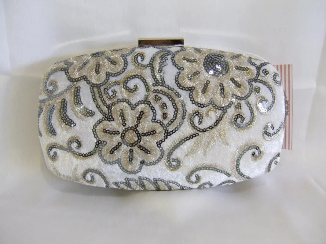 Eve White Sequin Velvet Clutch