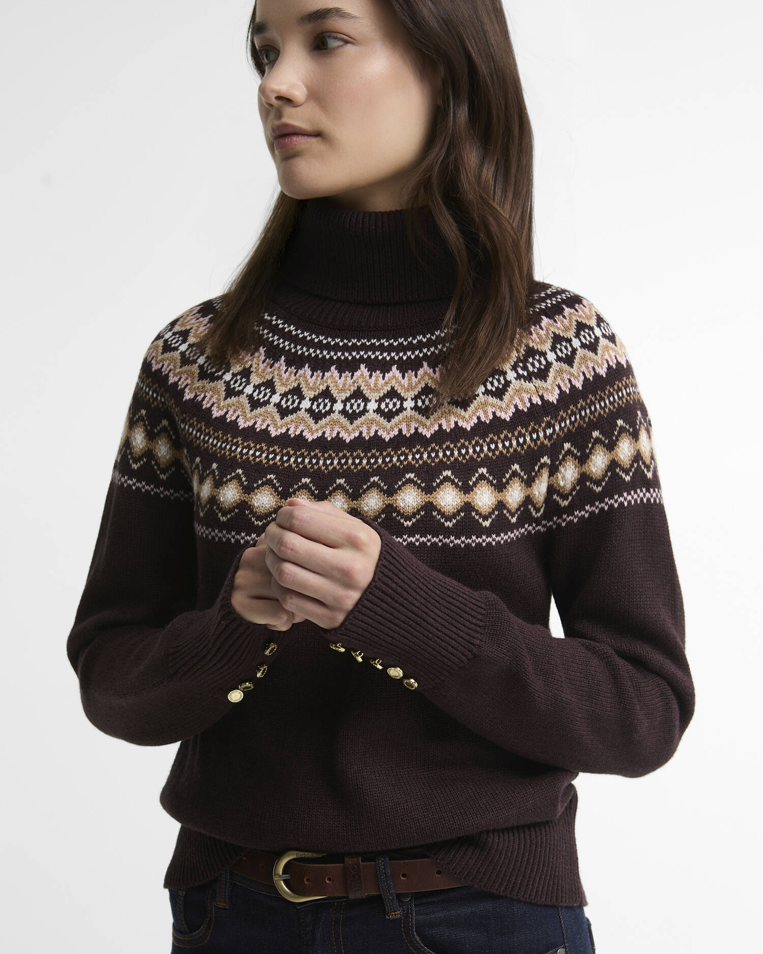 Barbour Brown Darwen Fairisle Rollneck Jumper