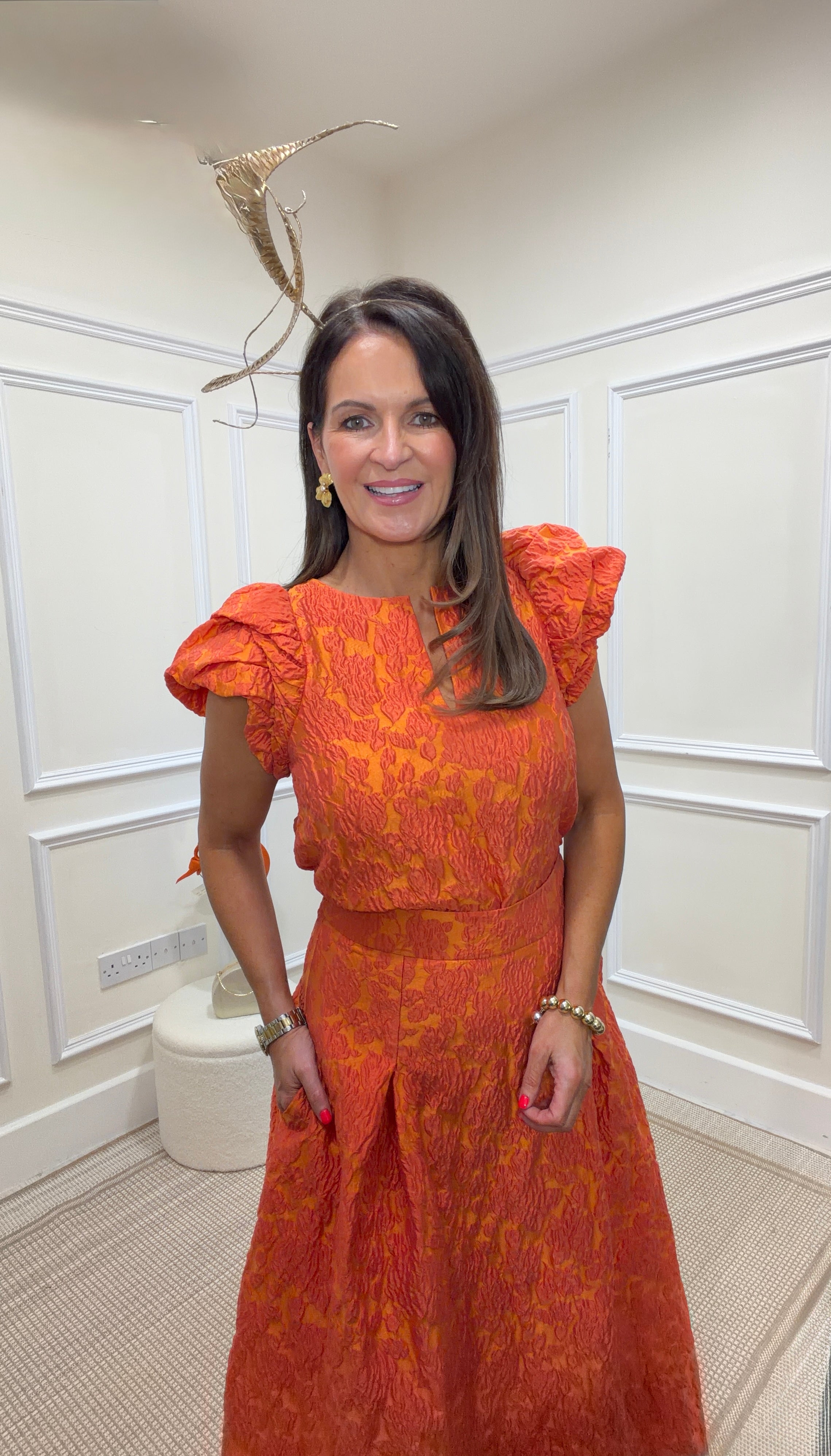 Roisin Linnane Kennedy Orange Jacquard Top