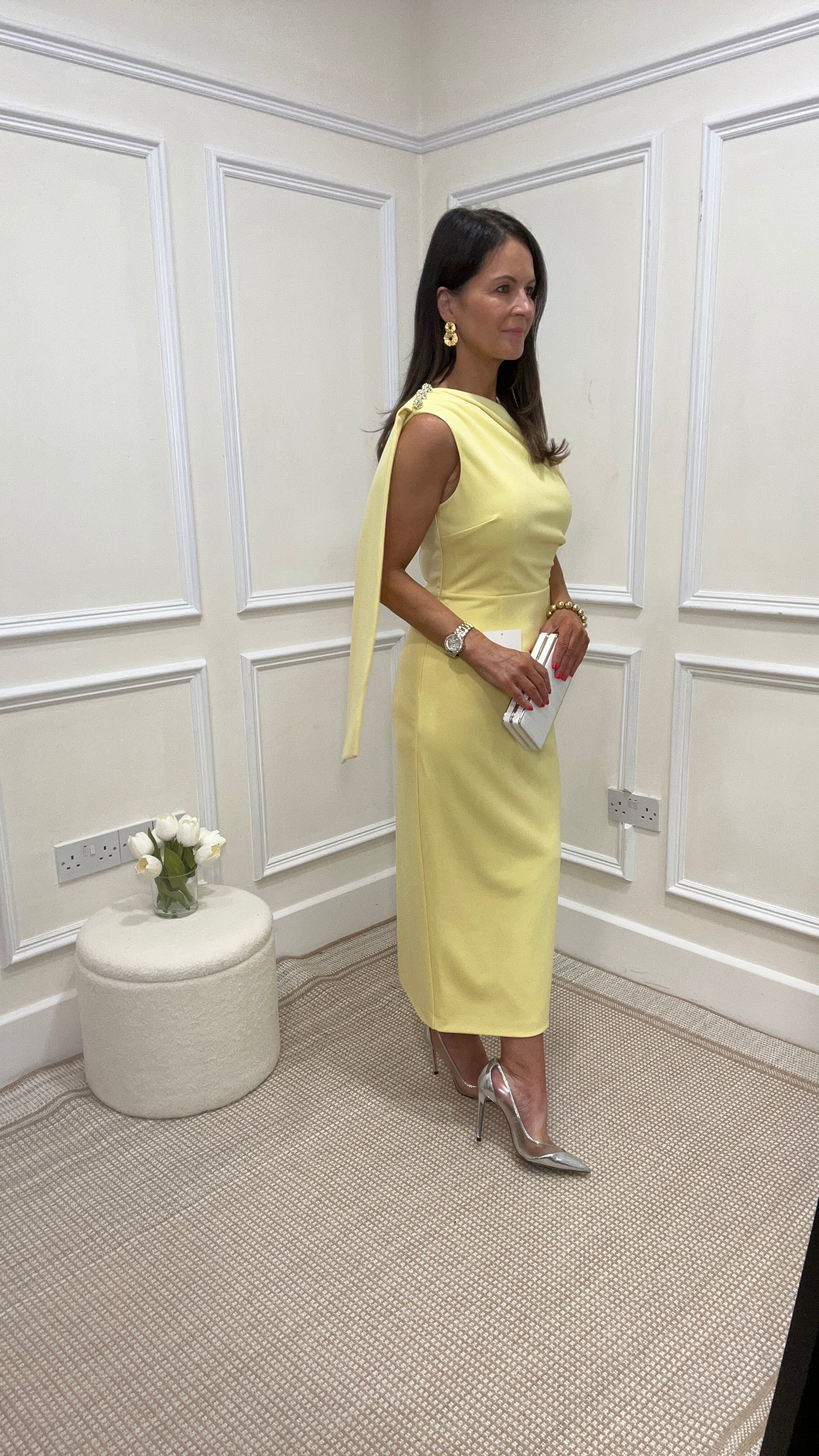 Eleni Lemon One Shoulder Dress