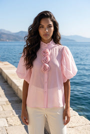 Sky Pink Rose Buttoned Shirt