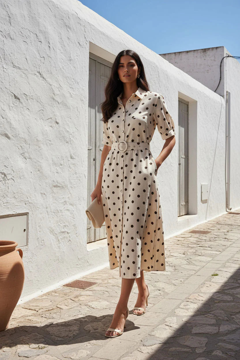 Samantha Cream / Brown Polka Dot Dress
