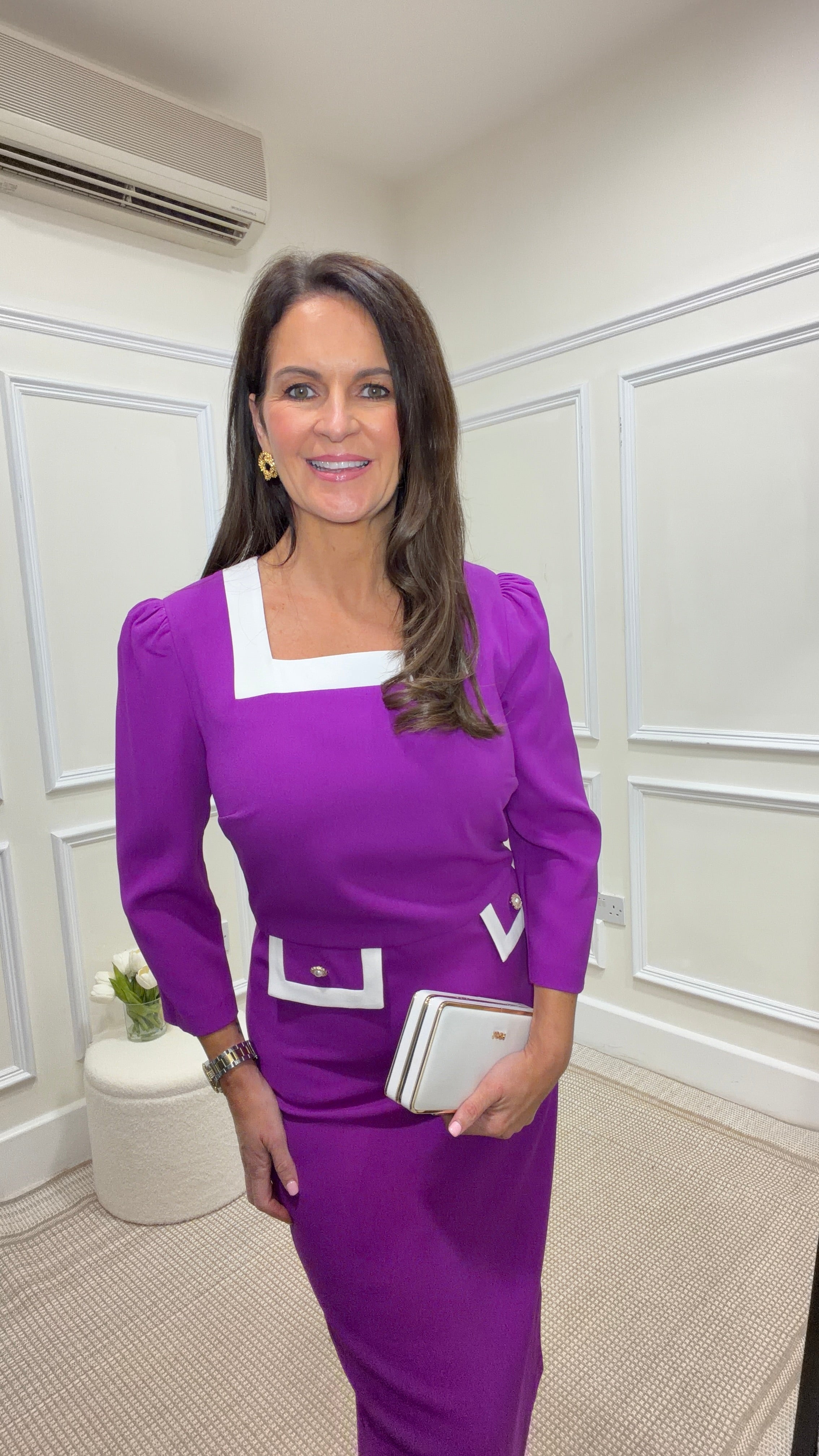 Faye Purple Square Neck Pencil Midi Dress