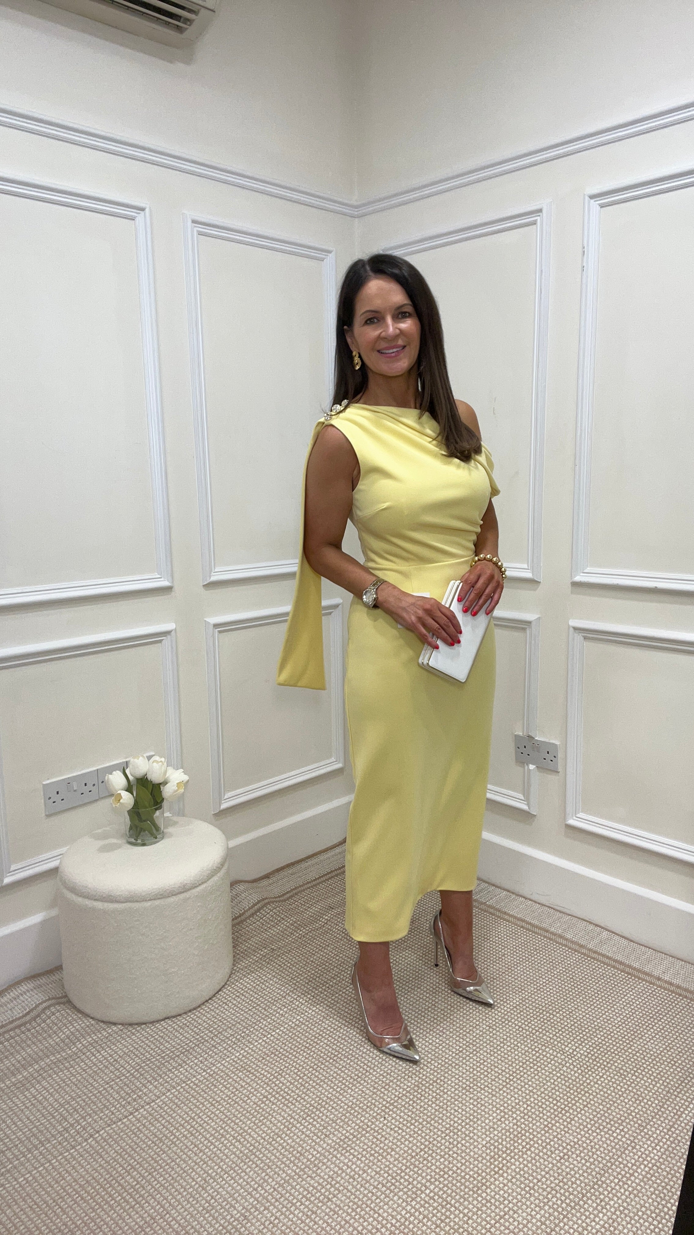 Eleni Lemon One Shoulder Dress