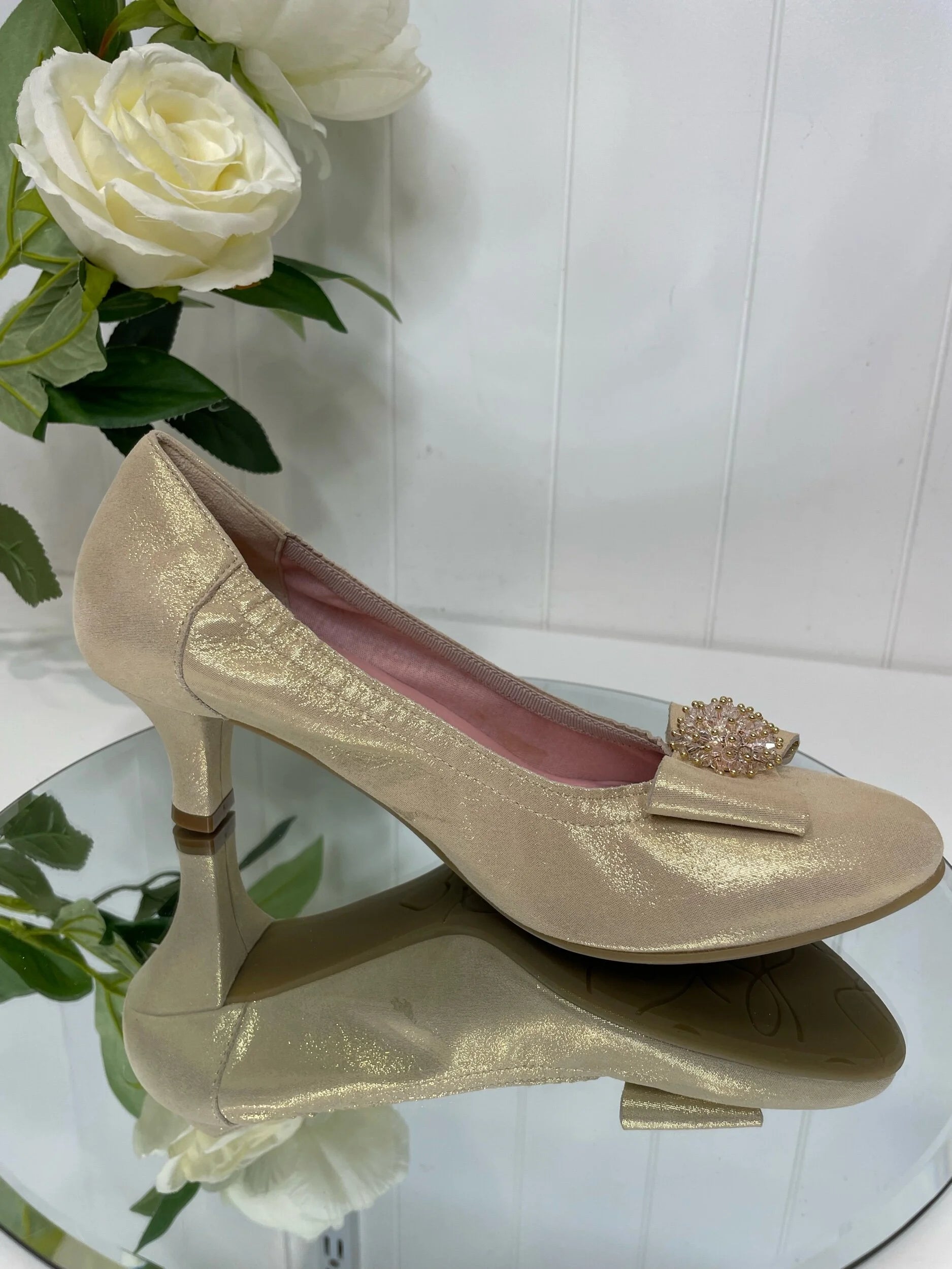 Le Babe Gold Low Heel Court Shoe