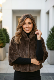Arden Brown Faux-Fur Short Jacket