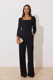 Adeline Black Scalloped Neck Jumpsuit