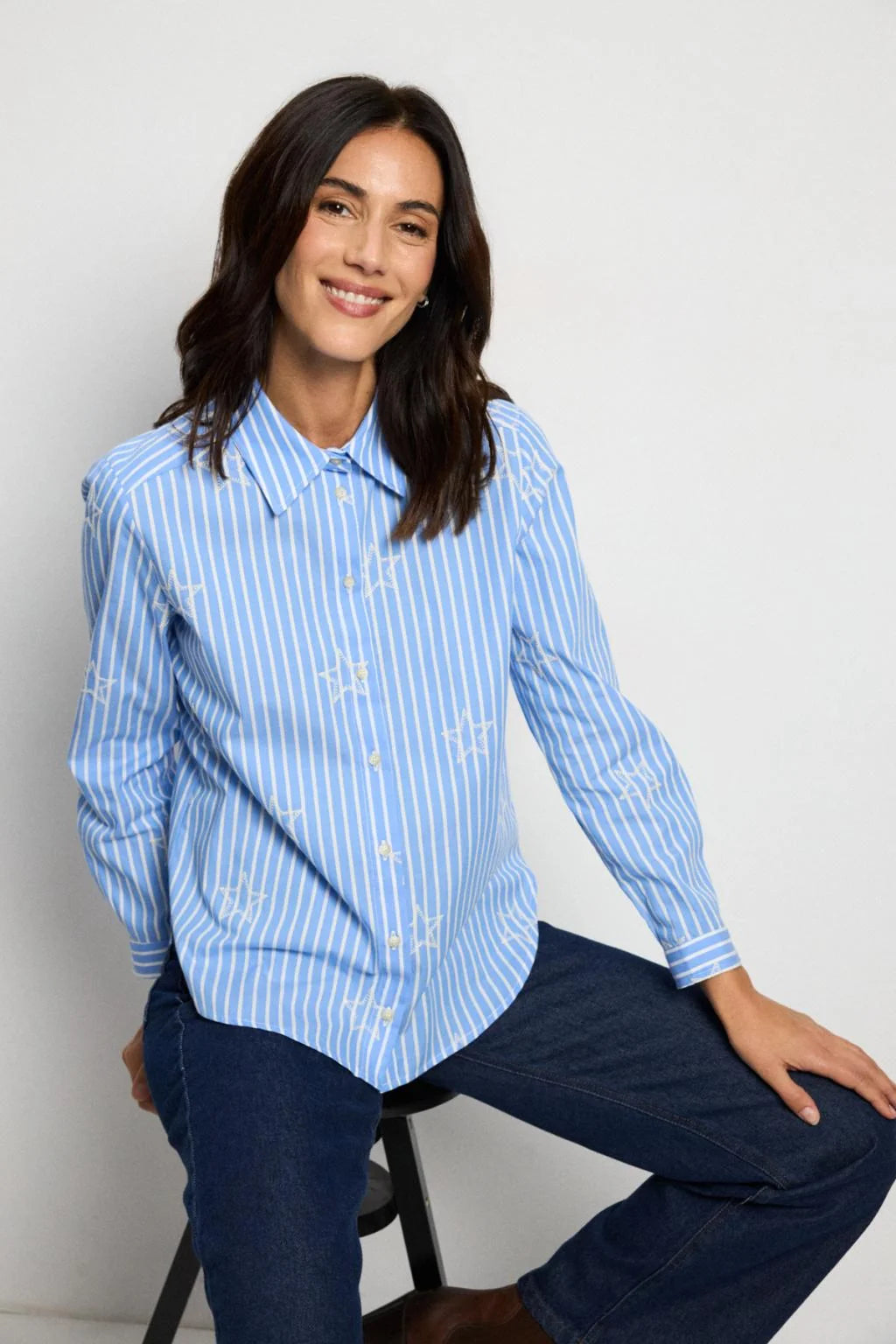 Adonella Blue & White Stripe Shirt