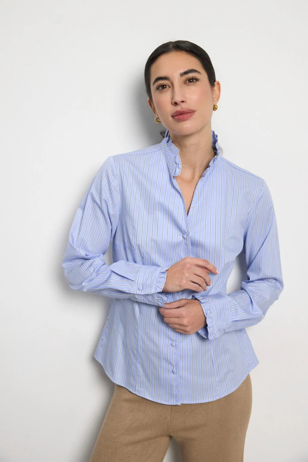 Adrano Blue & White Ruffle Shirt