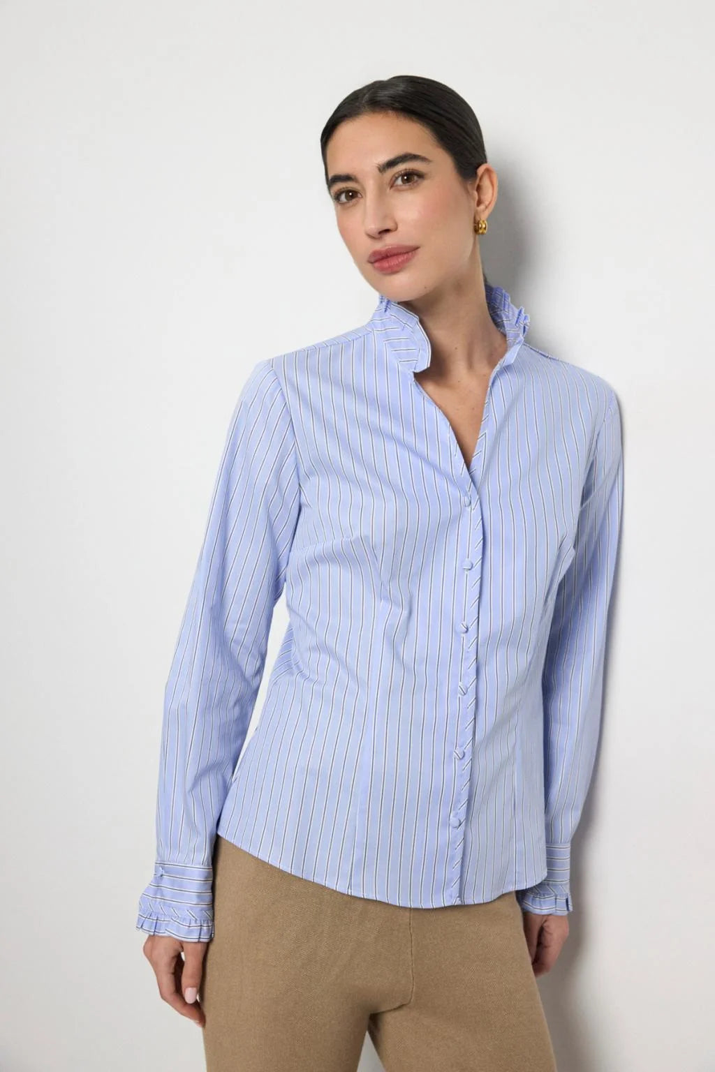 Adrano Blue & White Ruffle Shirt