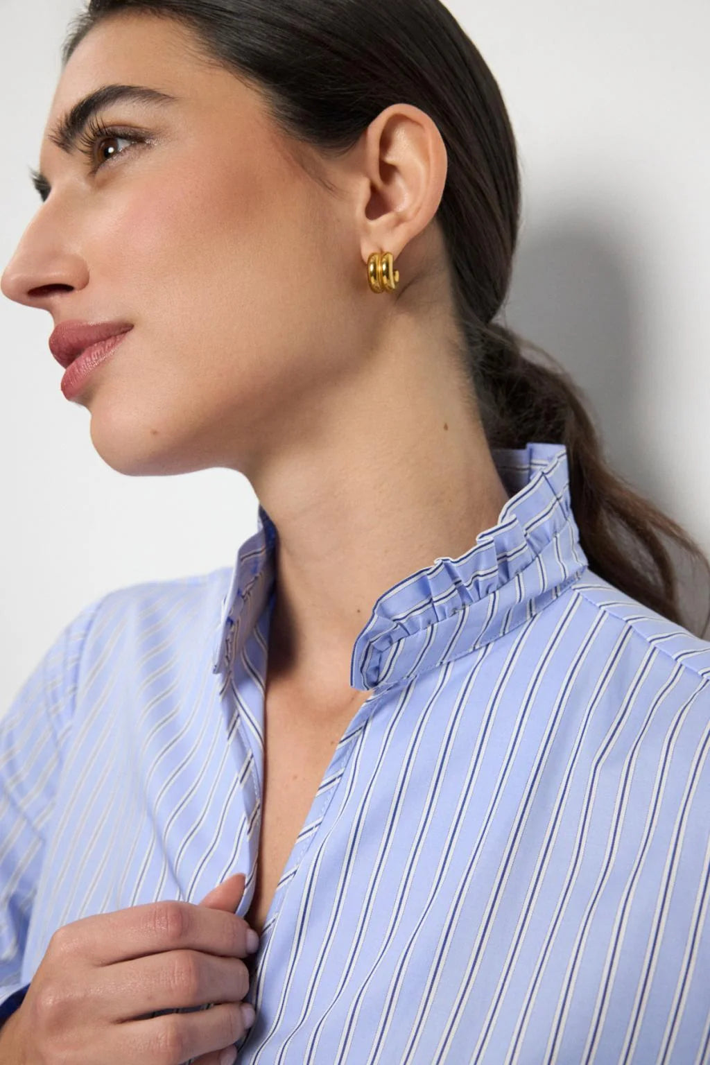 Adrano Blue & White Ruffle Shirt