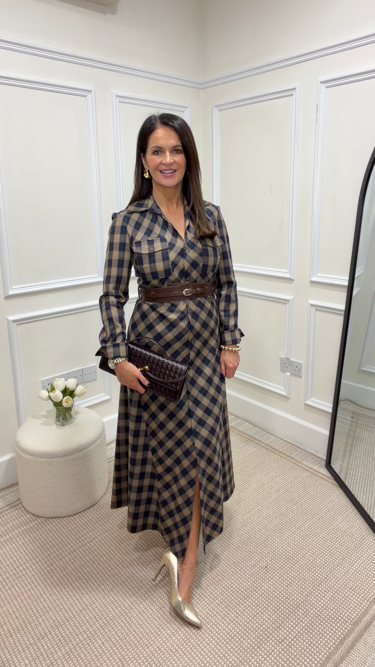 MAPLE CHECK MIDI DRESS