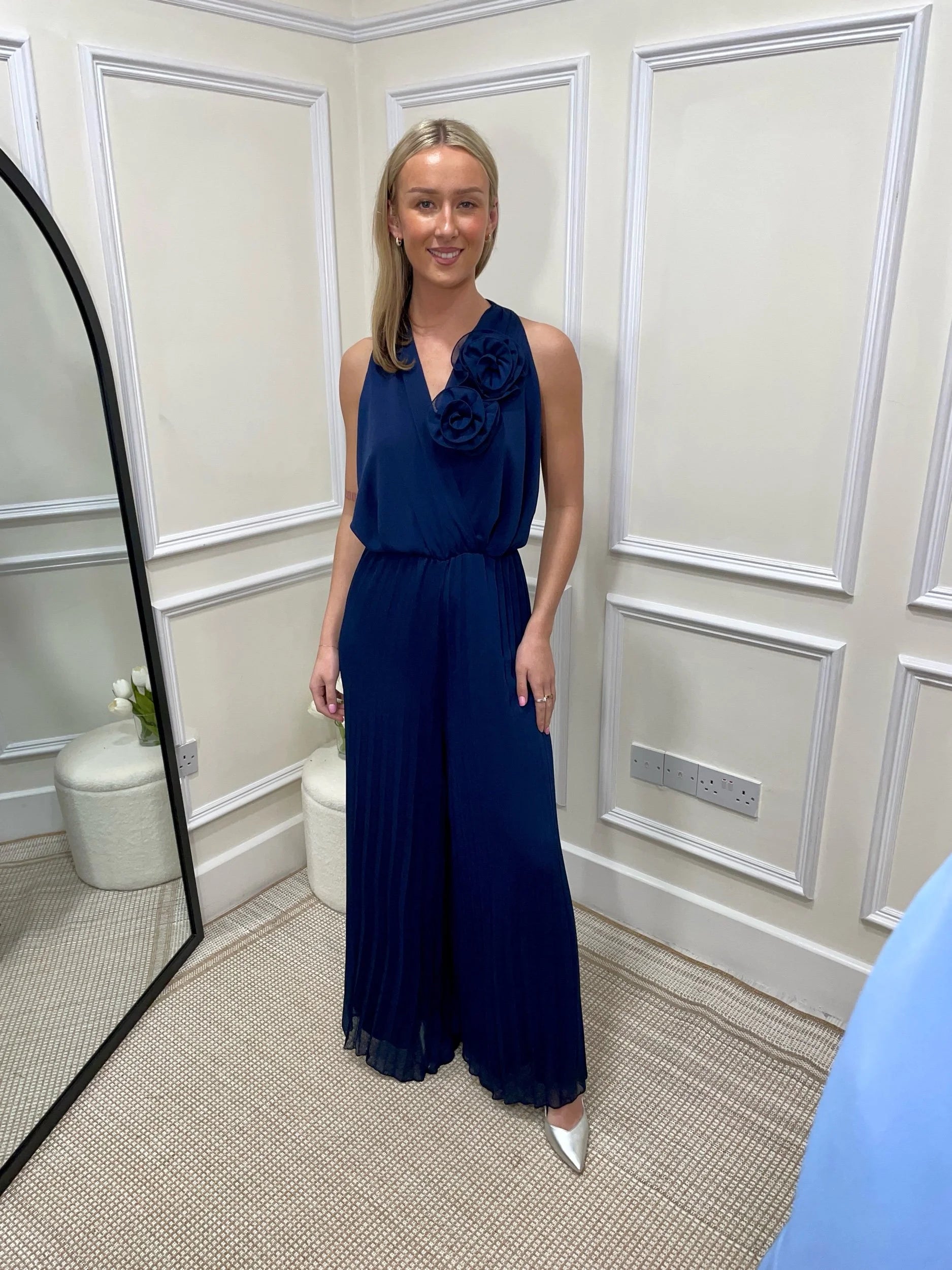 Yvonne Navy Pleated Jumpsuit