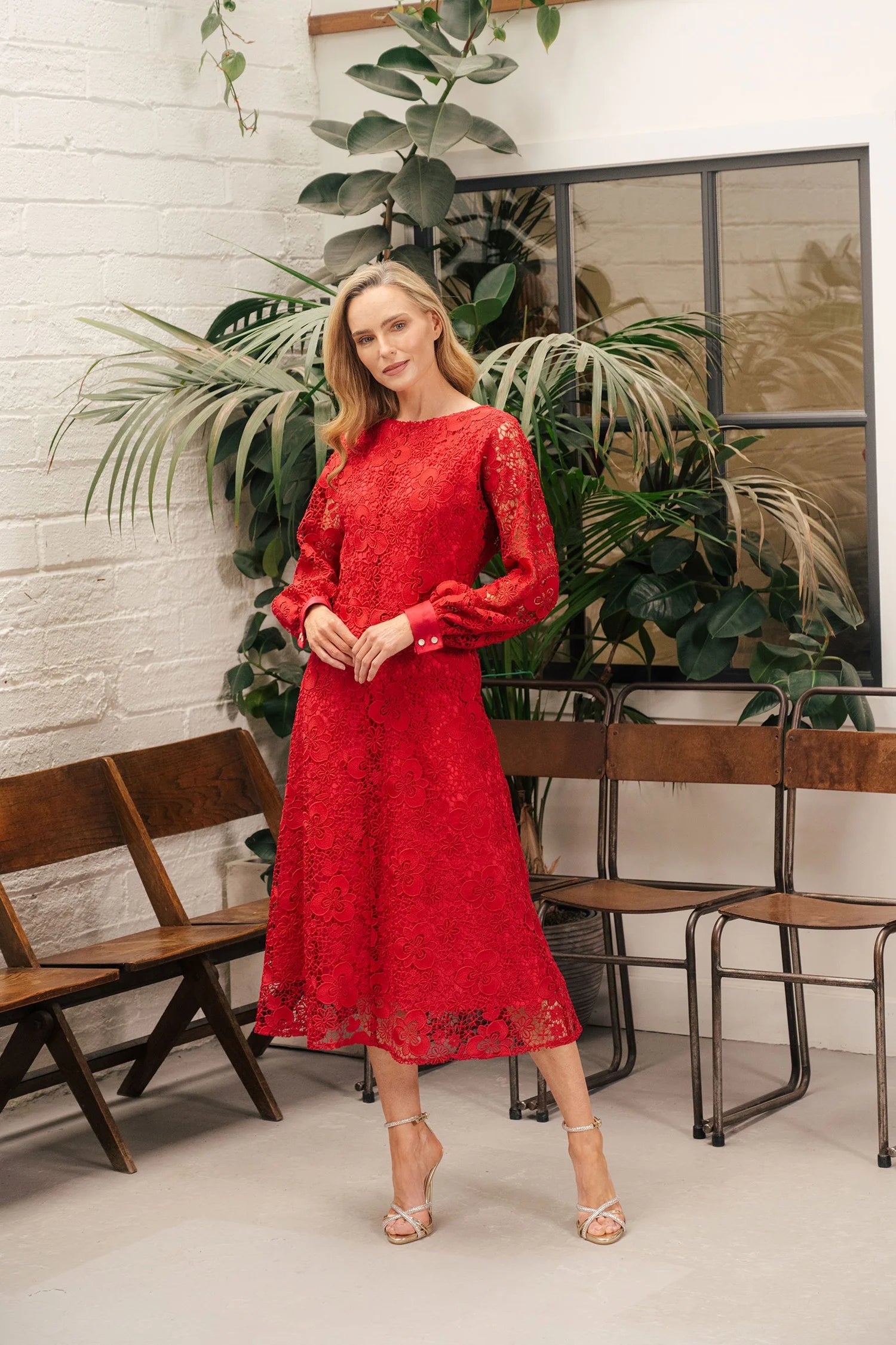 Iris Lace Dress in Red
