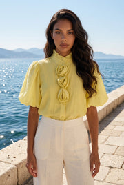Sky Yellow Rose Buttoned Shirt
