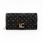 Sia Black Leather Wallet with Gold Studs