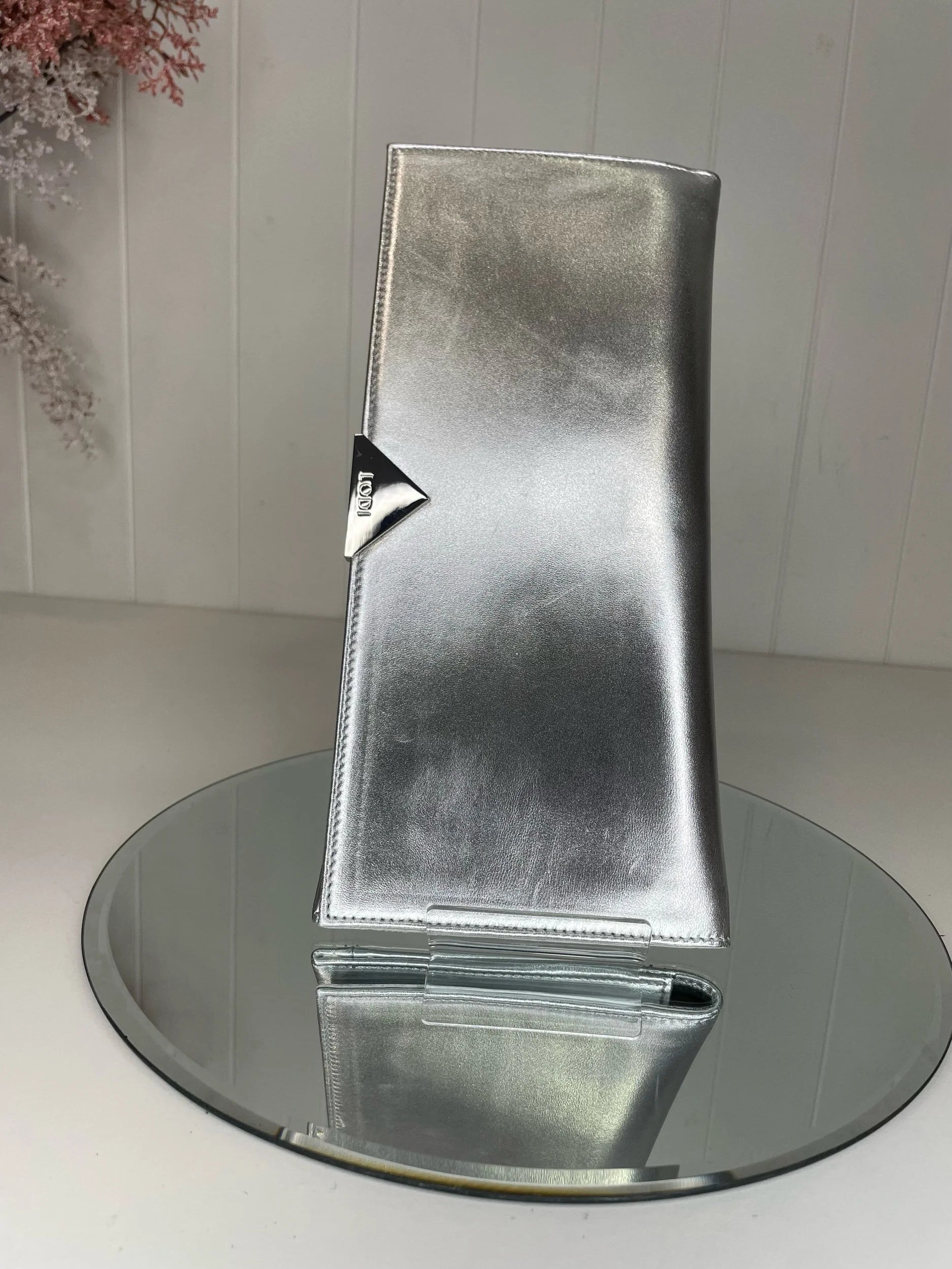 Lodi Vicky Silver Leather Slim Clutch Bag