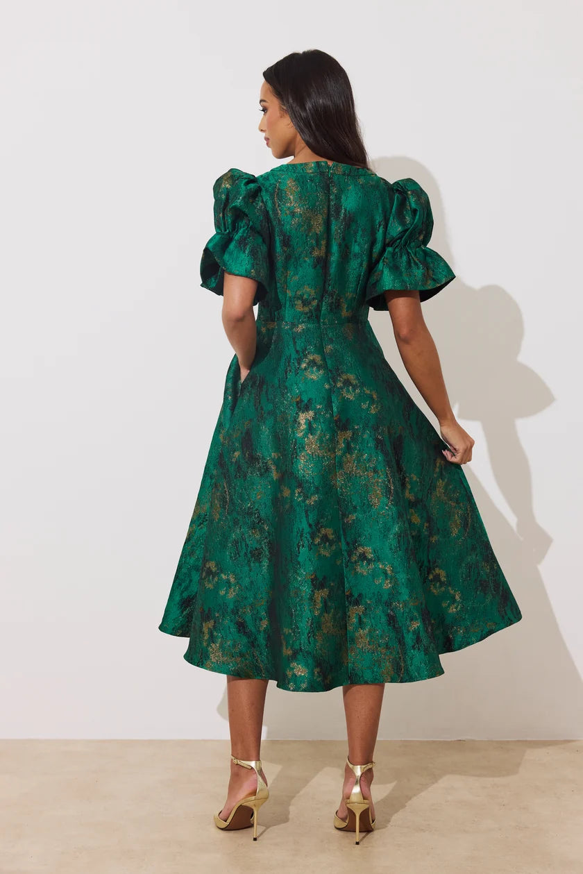 Callie Metallic Emerald Dress