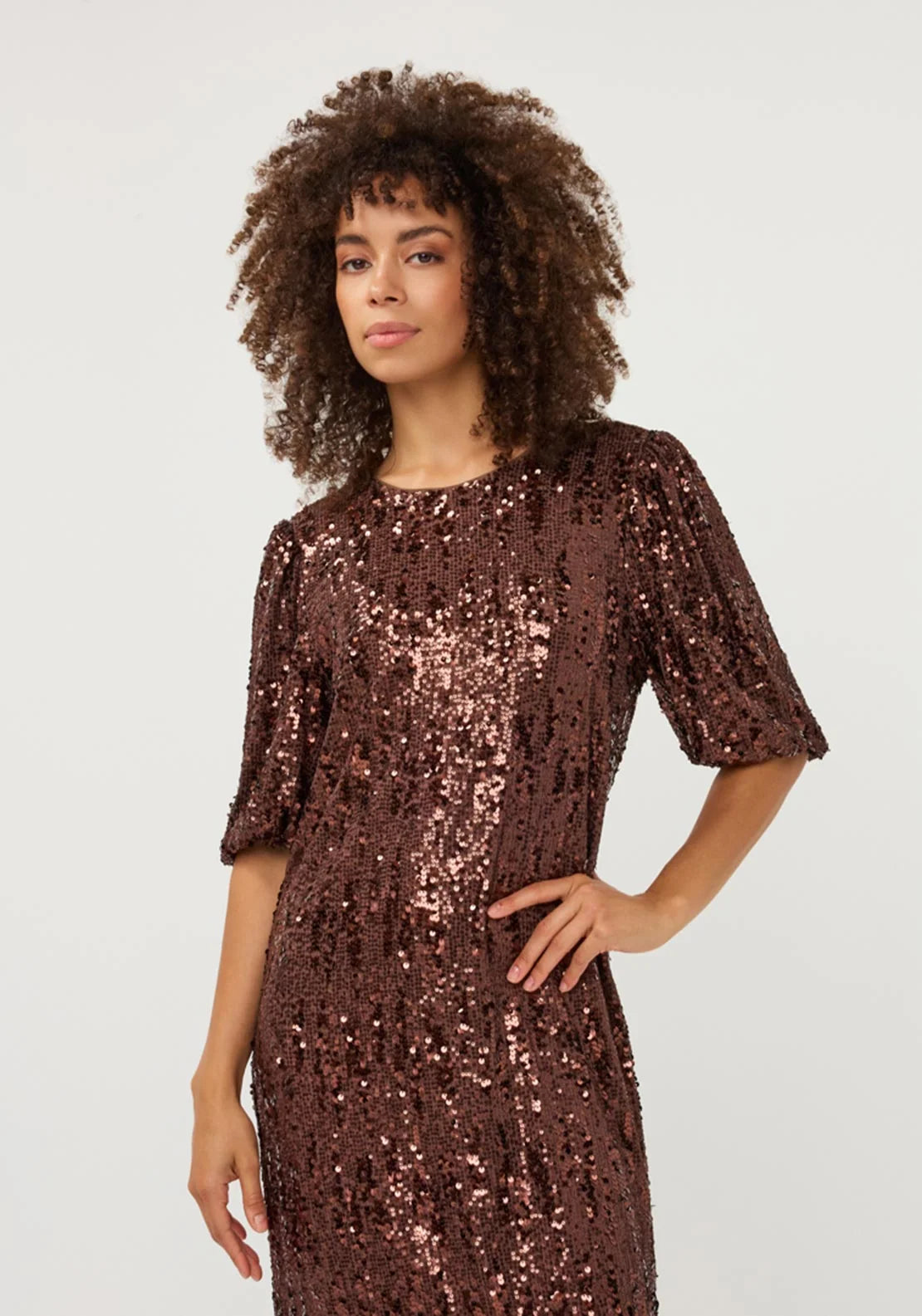 Glenda Coffee Sequin Dress