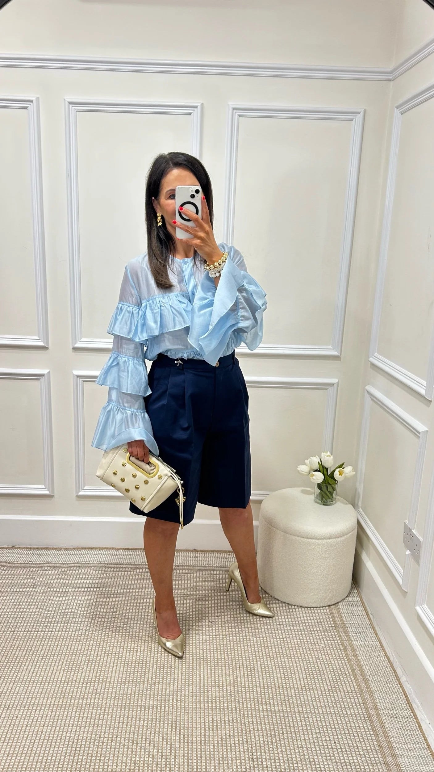 Ava Light Blue Ruffle Shirt
