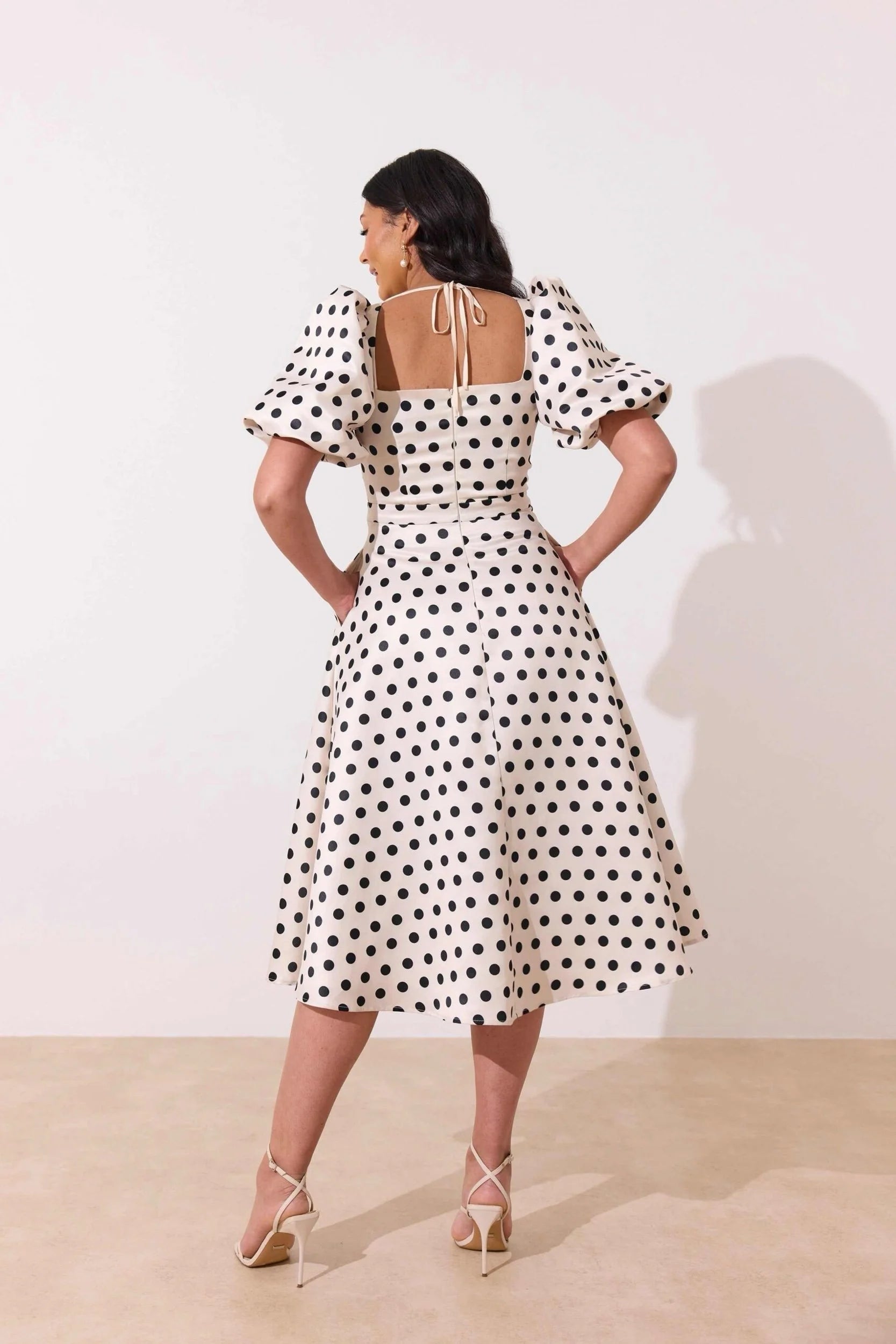 Audrey Champagne/Black Polka Dot Dress