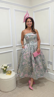 Zara Sage Green & Pink Strapless Dress