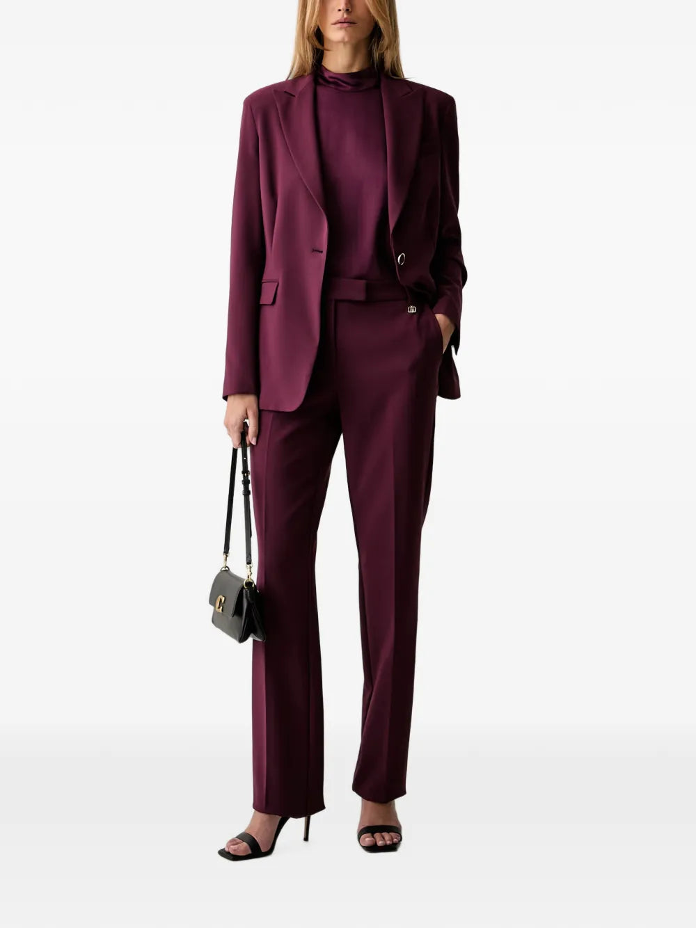 Tia Burgundy Single-Breasted Blazer