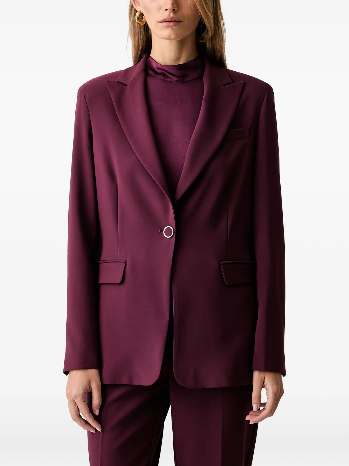 Tia Burgundy Single-Breasted Blazer