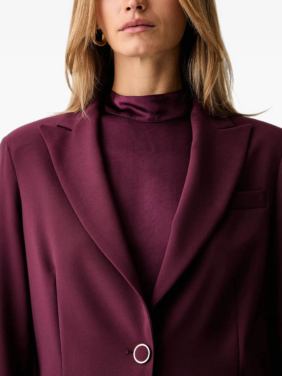 Tia Burgundy Single-Breasted Blazer