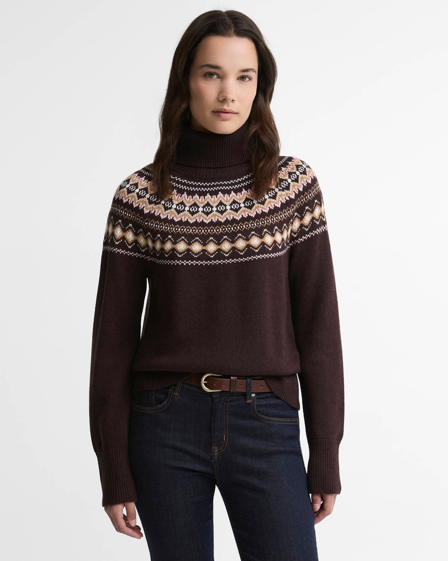 Barbour Brown Darwen Fairisle Rollneck Jumper