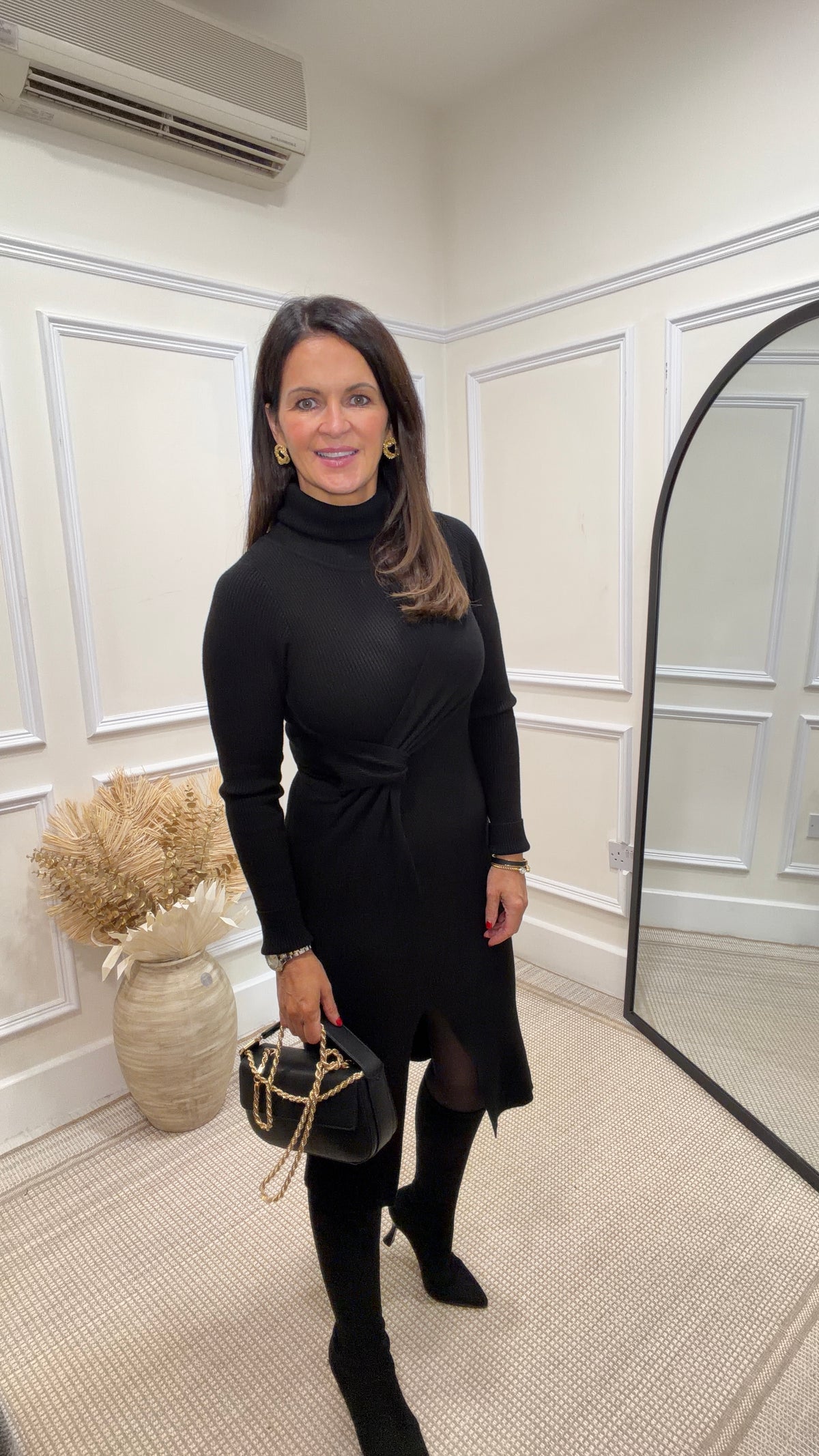 Prugna Black Turtleneck Knit Dress