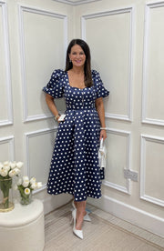 Audrey Navy/White Polka Dot Dress