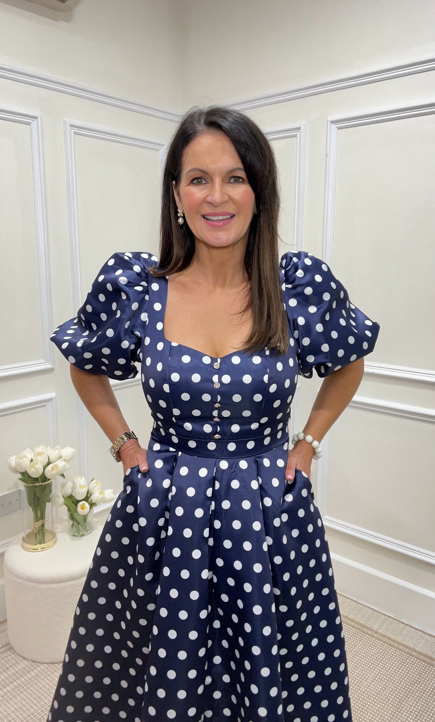 Audrey Navy/White Polka Dot Dress