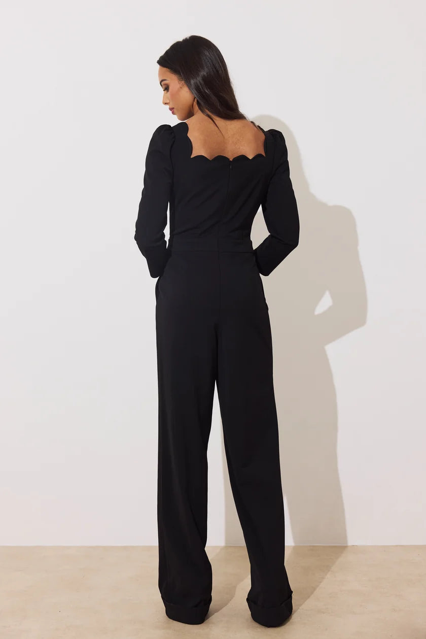 Adeline Black Scalloped Neck Jumpsuit