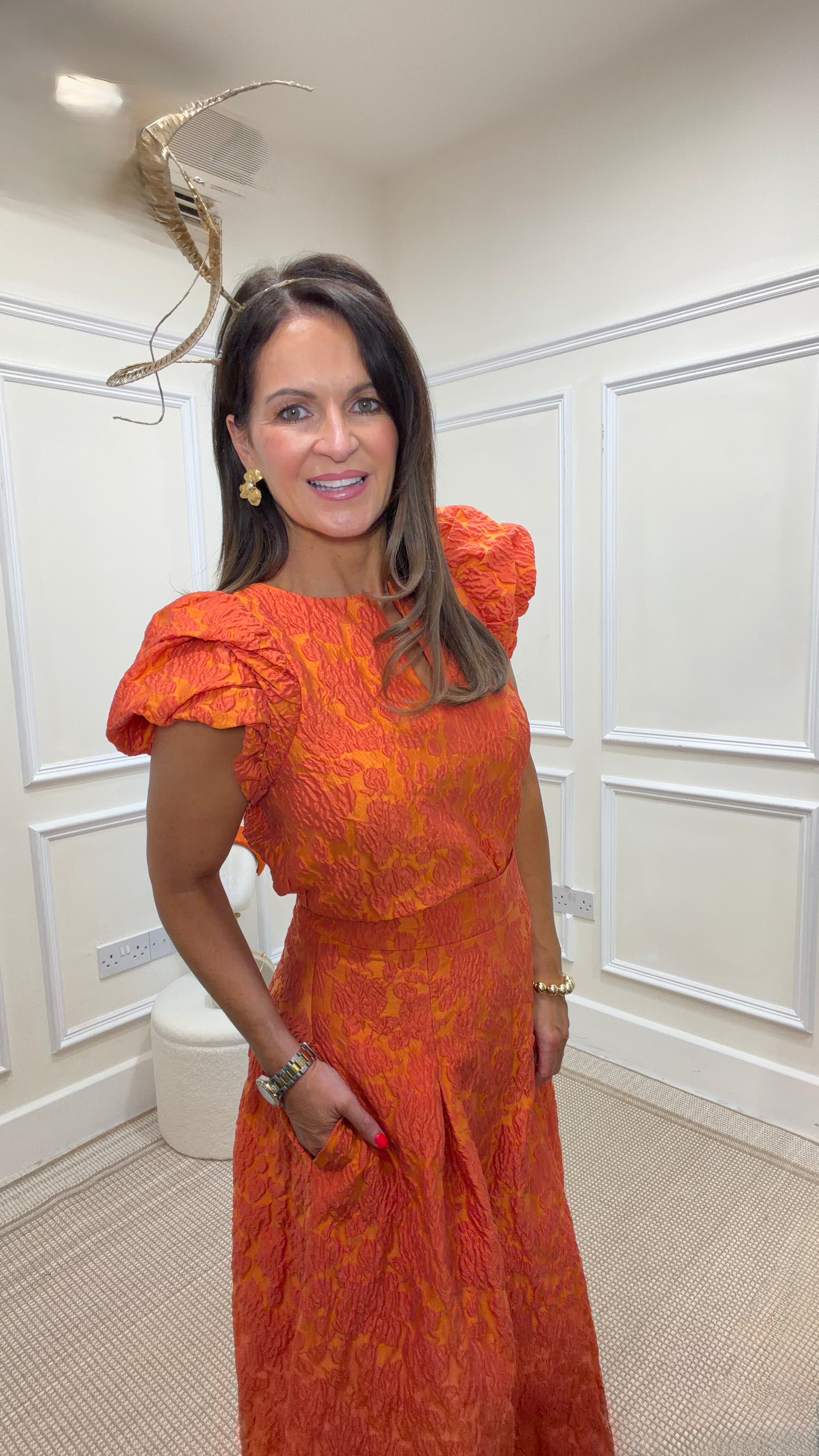 Roisin Linnane Kennedy Orange Jacquard Top