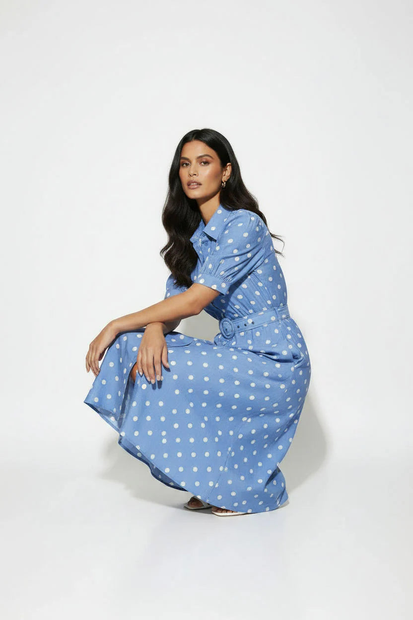 Samantha Blue Polka Dot Dress