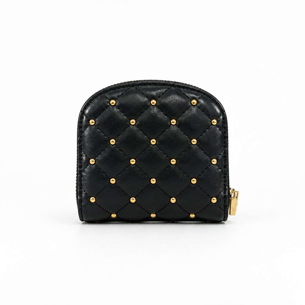 Sia Black Leather Coin Purse with Gold Studs