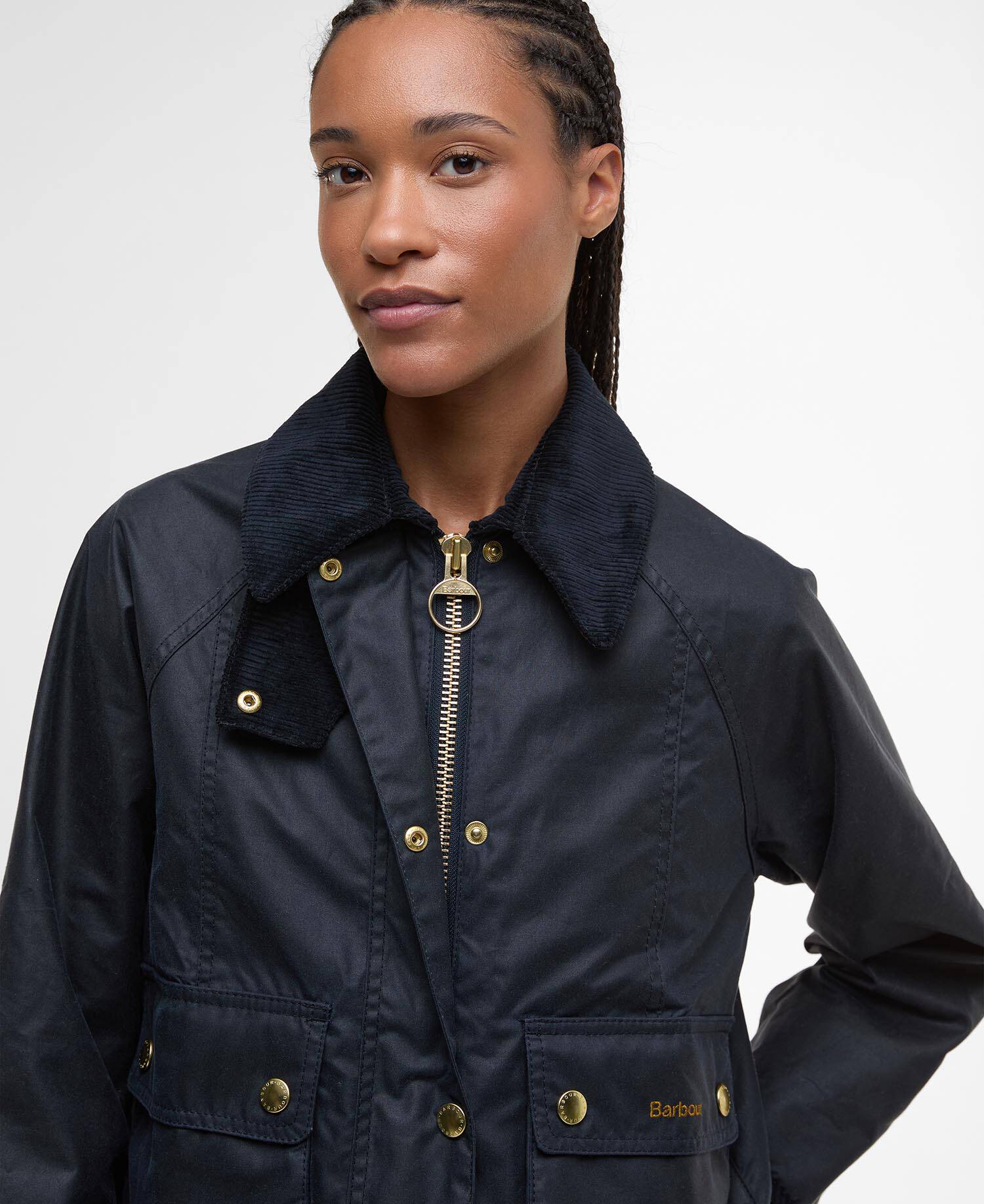 Barbour Navy Cropped Beadnell Waxed Jacket