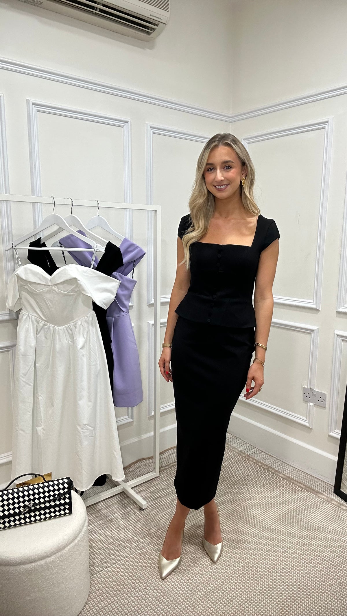 Eliza Corset Peplum Ponte Midi Dress In Black