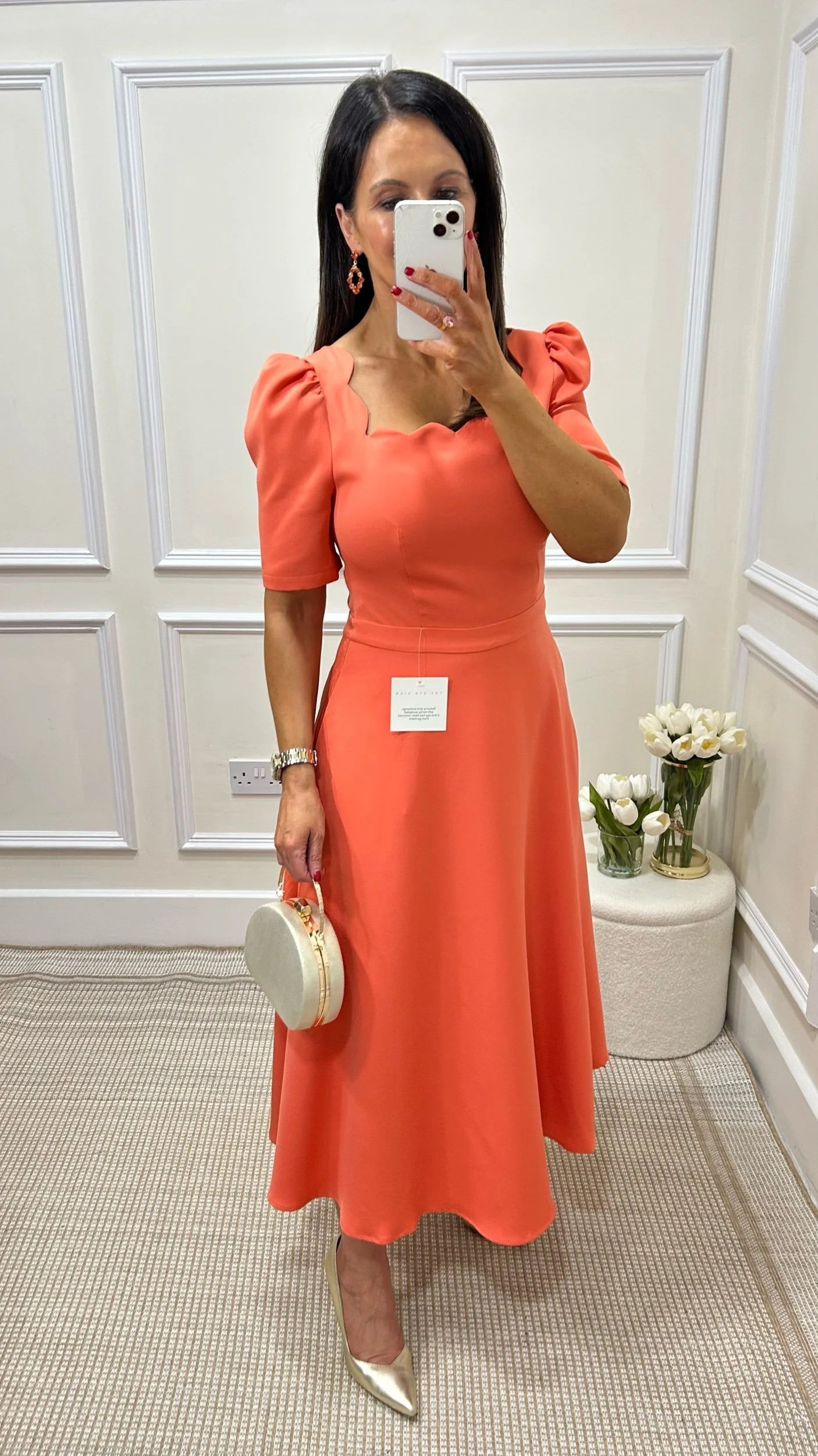 Livia Apricot Orange Square Neck Dress
