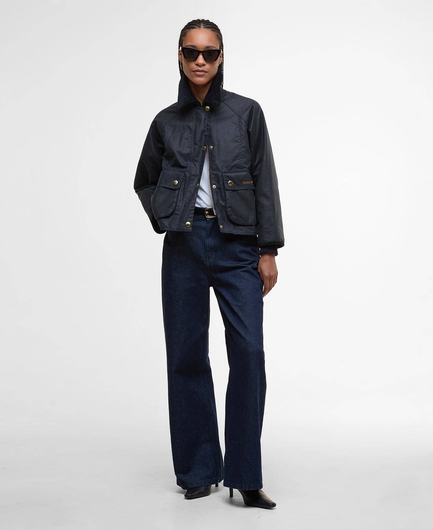 Barbour Navy Cropped Beadnell Waxed Jacket