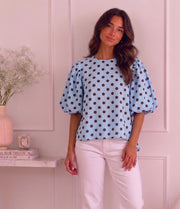 Lottie Blue Polka-Dot Top